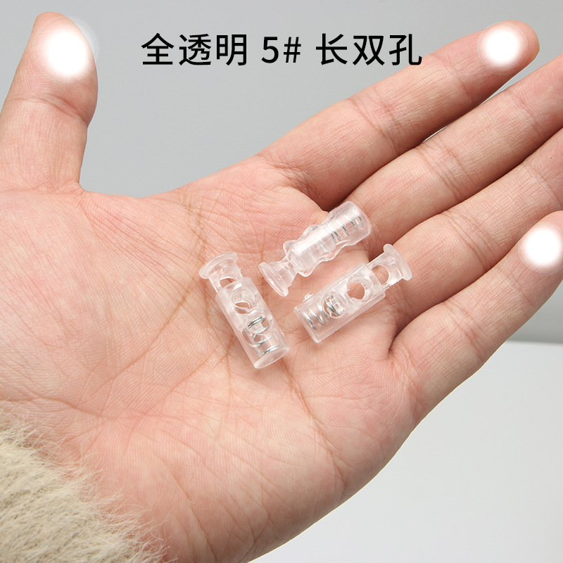 Picture of Manufacturer Plastic Adjustable Elastic Belt Spring Buckle with Rope Pig Nose Buckle Single and Double Holes Round Black Transparent Drawstring Buckle