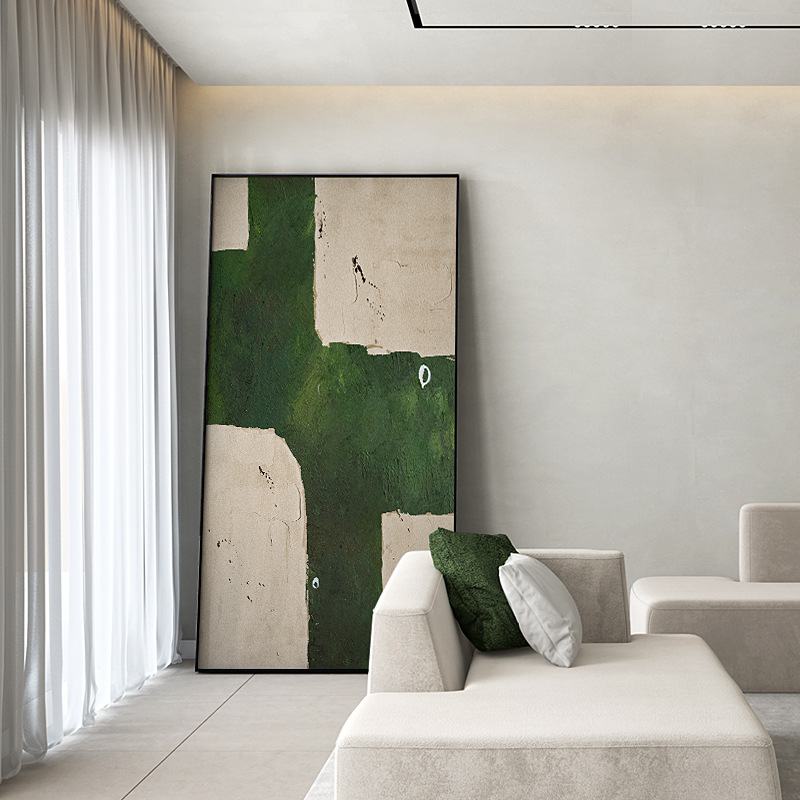 Wabi-Sabi Style Living Room Hanging Painting, High-End Dark Green Entrance Hanging Painting, Large Sofa Background Wall Floor-To-Ceiling Painting, Entrance Painting