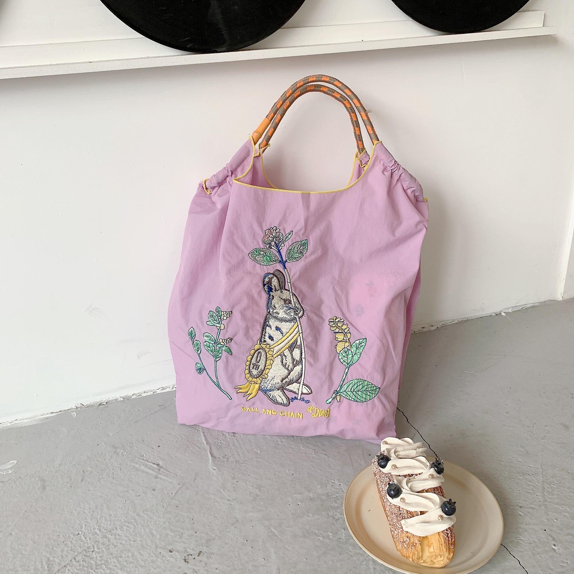 Picture of Japanese homemade ball chain eco-friendly shopping bag nylon embroidered hand canvas bag nylon shopping bag