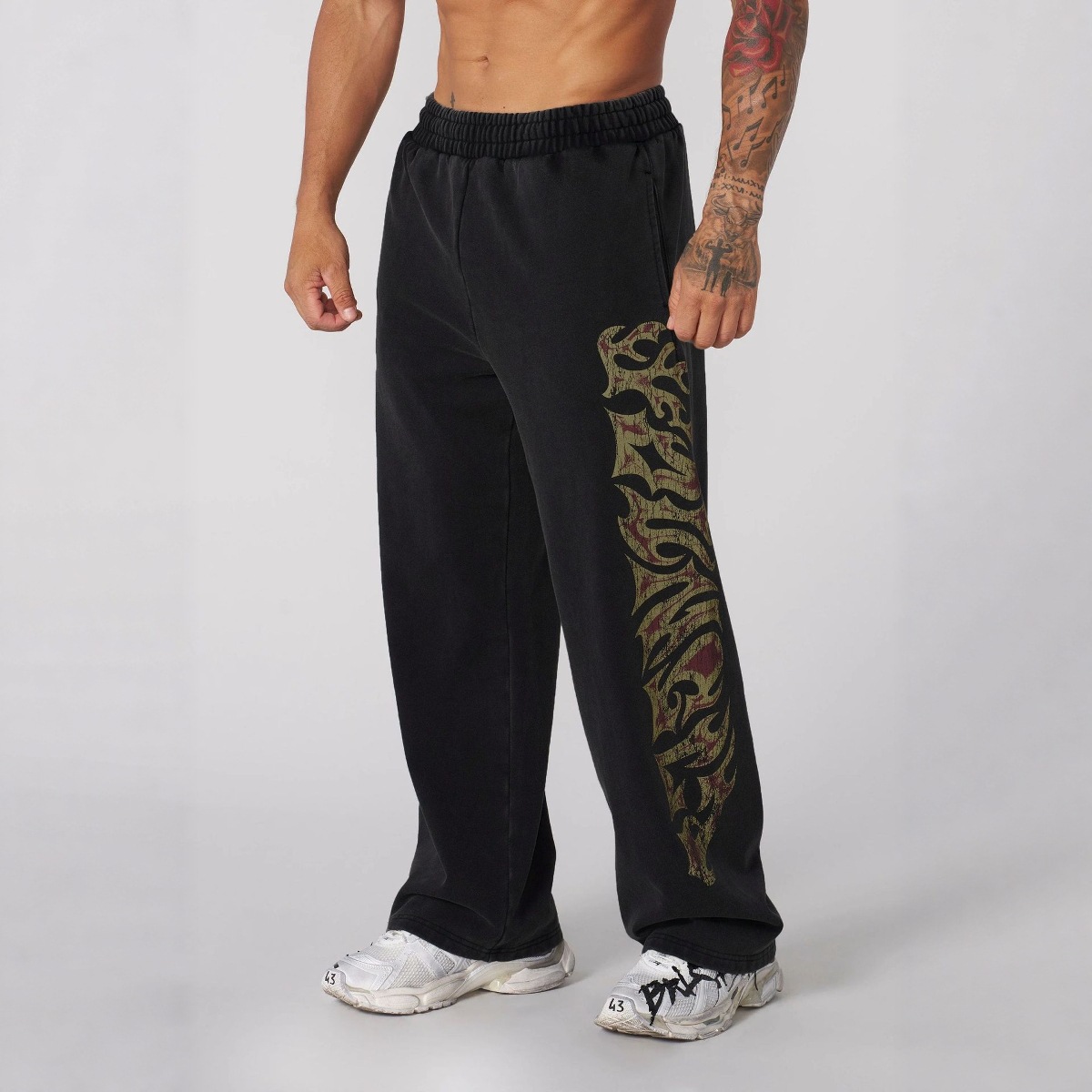 American Youngla Trendy Men's Sports Pants Gym Fitness Loose Straight Printed Casual Long Pants