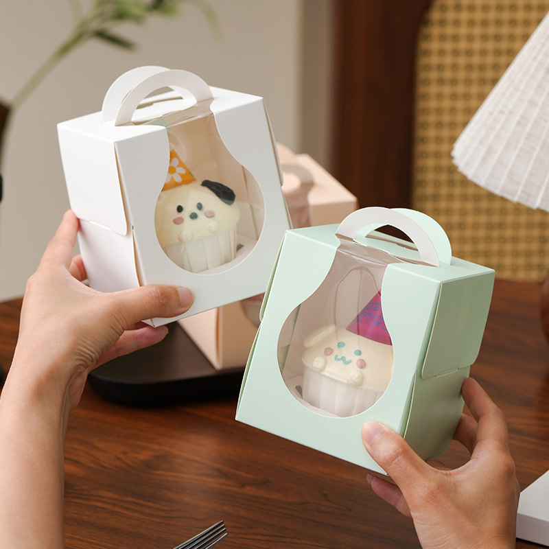 2025 Popular Single-Bake Small Cake and Tart Packaging Box, Single-Piece Carryable Windowed Paper Cup Cake Box in Stock