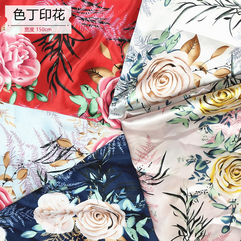 Satin Printed Satin Fabric Satin Cheongsam Costume Lining Headwear Silk Scarf Lantern Quilt Cover Fabric
