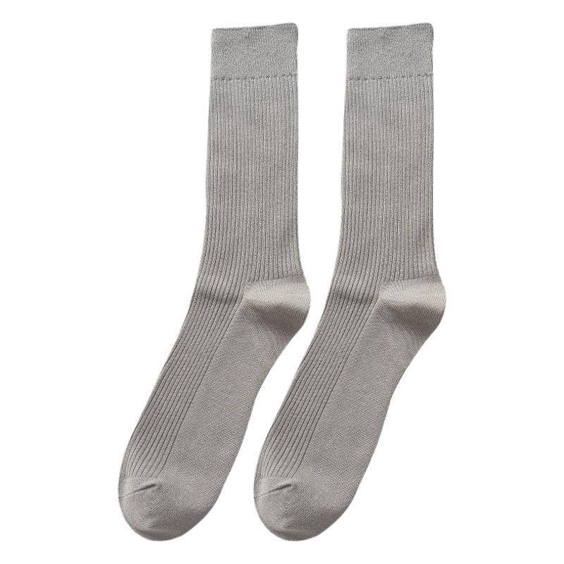 Socks Men's Long Barrel High Barrel Japanese Style Vintage Unprinted Harajuku Style Sweat-Absorbing Vertical Stripe Distinctive Solid Color Cotton Socks Mid-length Socks