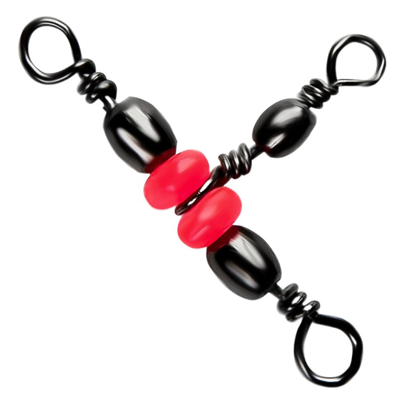 Japanese-Style New Three-Prong Swivel Red Bead Splitter Fishing Accessory Snap Swivel Stainless Steel Figure-Eight Ring Connector