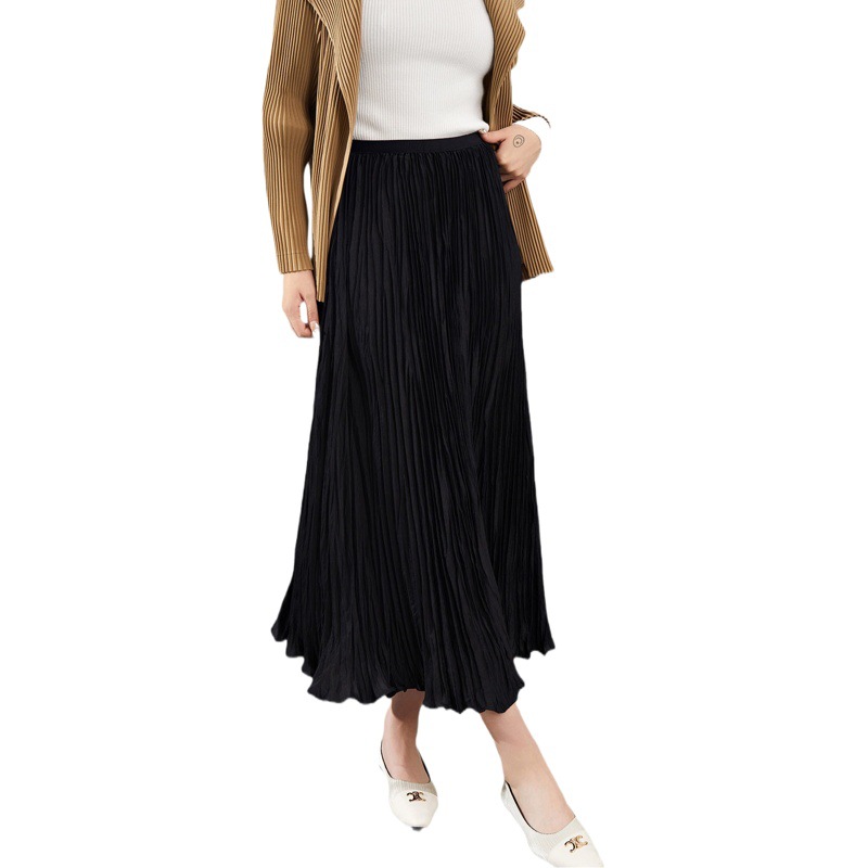 Miyake High Waist All-match Slim Slim Slide Pleated Skirt Acetate Silk Satin Pleated Large Swing Skirt Skirt