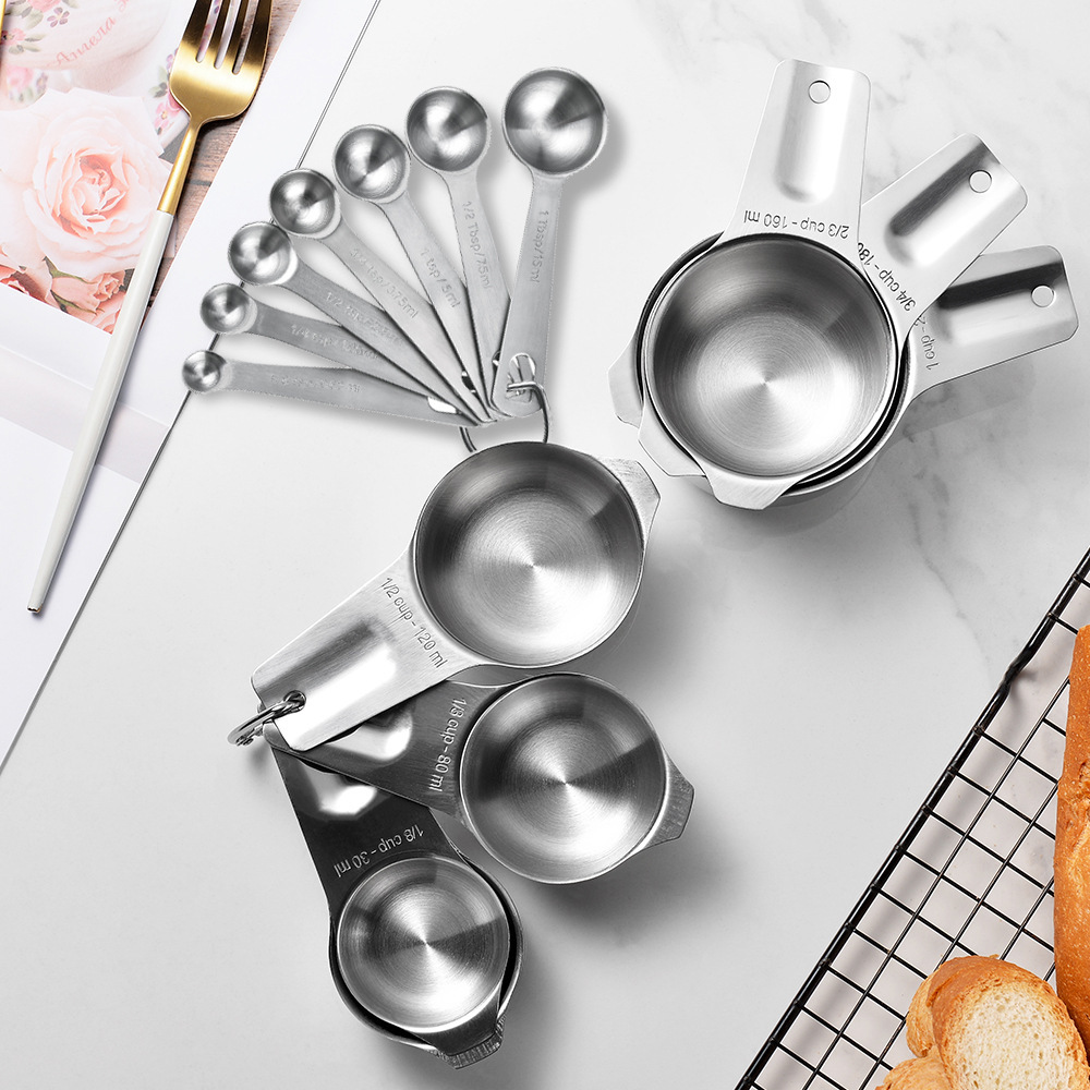 Cross-border hot kitchen stainless steel measuring cup measuring spoon flour gram spoon measuring cup baking tools measuring spoon scale
