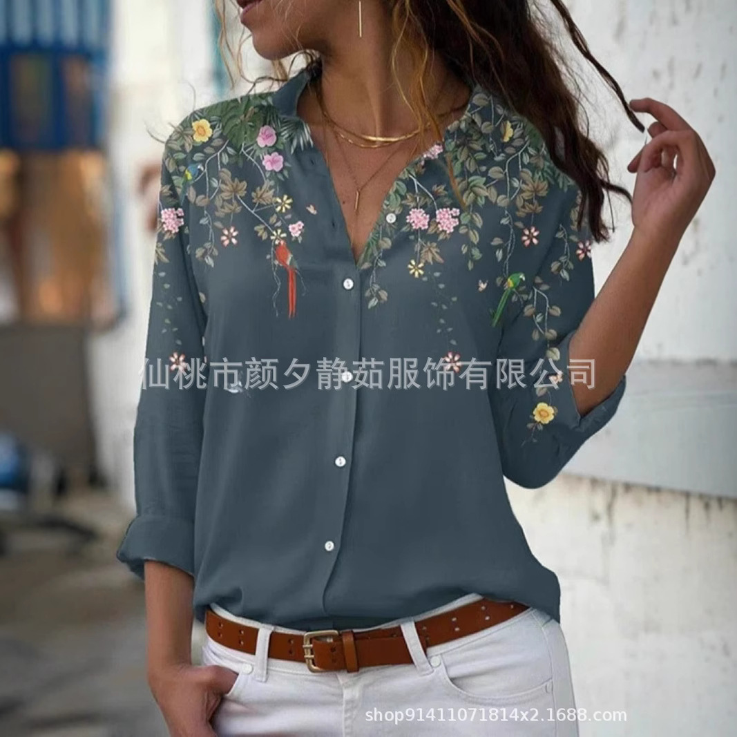 Picture of 2022 New Foreign Trade Women's AliExpress Spring Long Sleeve Shirt Fashion plus size Printed Top