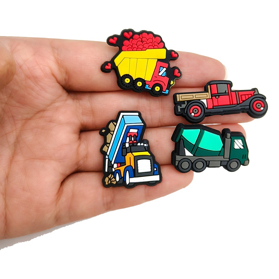 Cartoon Cute Engineering Car Series Hole Shoes Shoes Flower Shoe Buckle Soft Rubber Shoe Accessories Children's Toy Gift