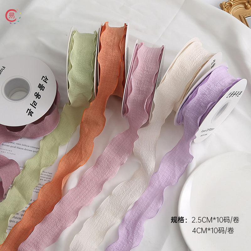 Changyi wholesale pleated ribbon flower bouquet gift packaging wave lace bow tie baking floral art