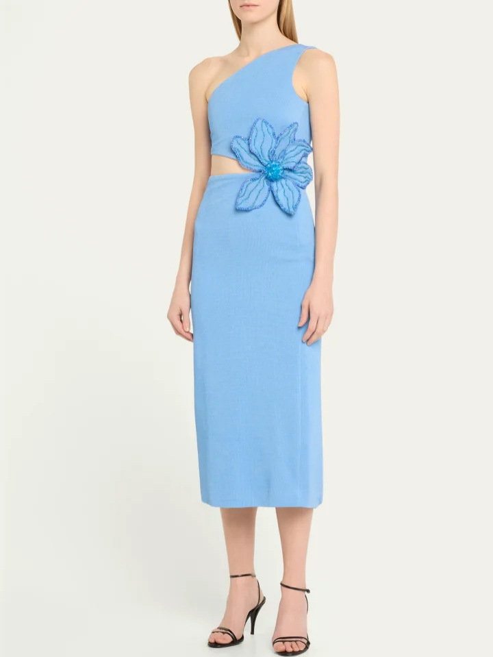 Spring and Summer Fashion Sexy Flower Women's Slim-fit Slimming Bandage Skirt Design Niche One-shoulder Sleeveless Dress