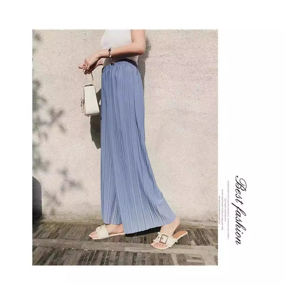 Picture of 20 Wide Leg Pants Women's Pleated Chiffon High Waist Looser Skirt Pants Large Swing Draped plus size Casual Ankle Pants for Spring and Summer