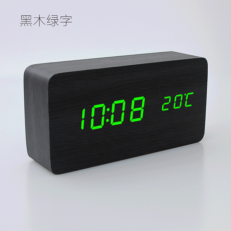 Picture of Cross-border simple LED electronic clock display multifunctional desktop wooden alarm clock student children lazy voice control desk clock
