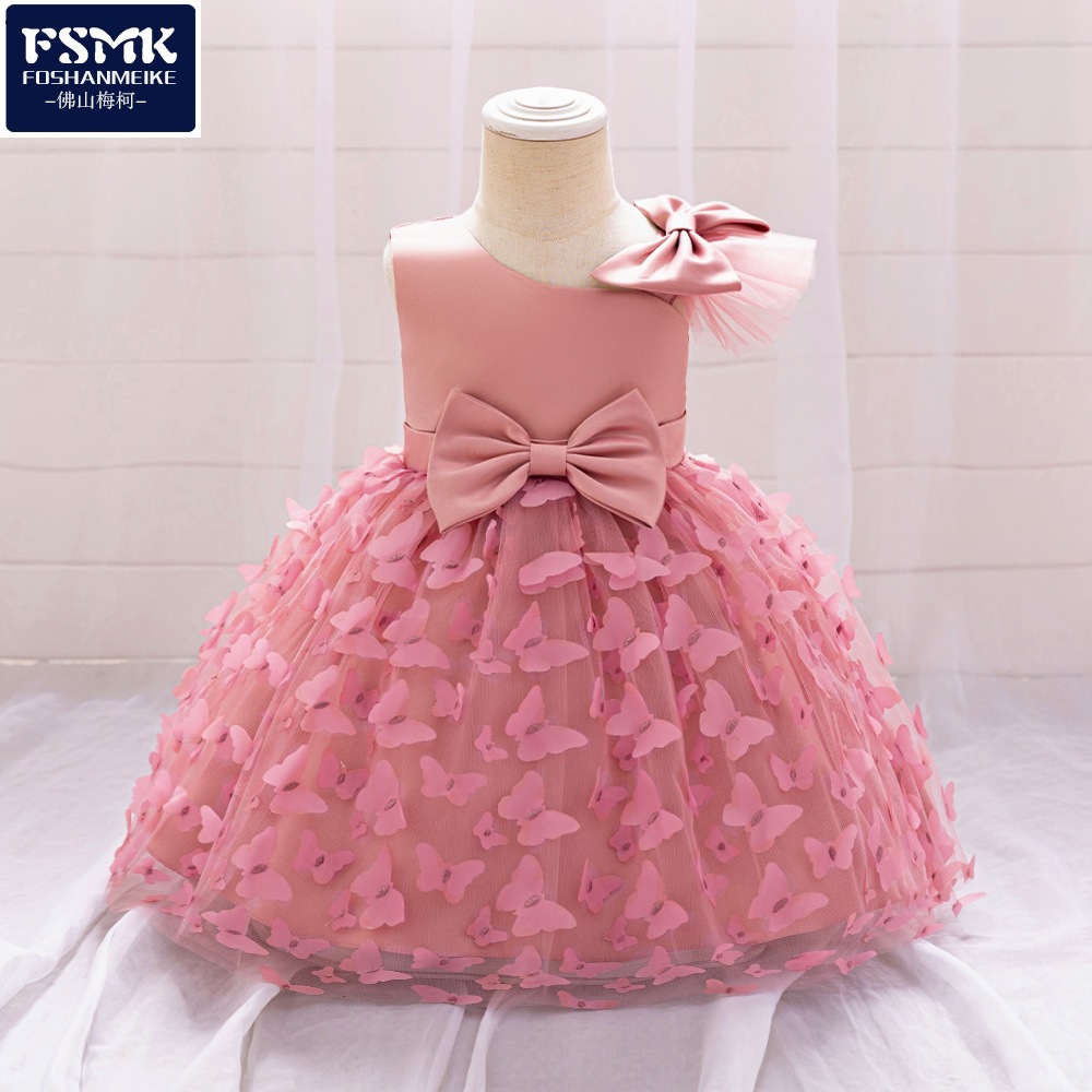 European and American New Girls' Dress Princess Dress Sleeveless Three-dimensional Flower Mesh Pontoon Dress Birthday Baby's One-year-old Wash Dress