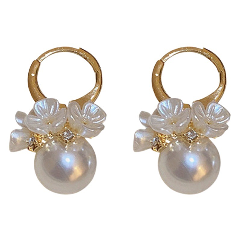 s925 silver needle exquisite shell flower basket pearl earrings women's small flower exquisite earrings Korean style niche gentle earrings