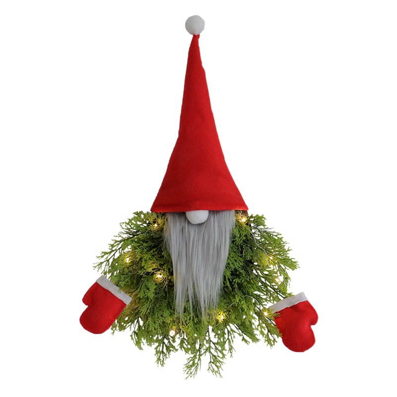 Glowing Faceless Santa Claus Christmas Wreath Wholesale Cross-Border Creative Wreath Door Hanging Restaurant Bar Christmas Decoration Props