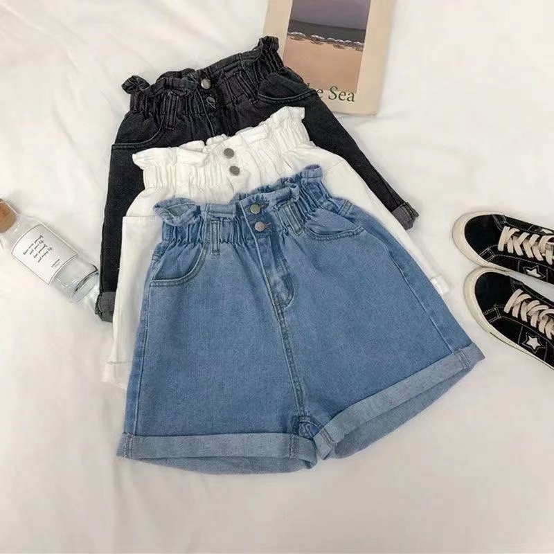 2024 spring and summer new spaced flower Denim shorts women's sweet high waist versatile jeans wide leg pants women's