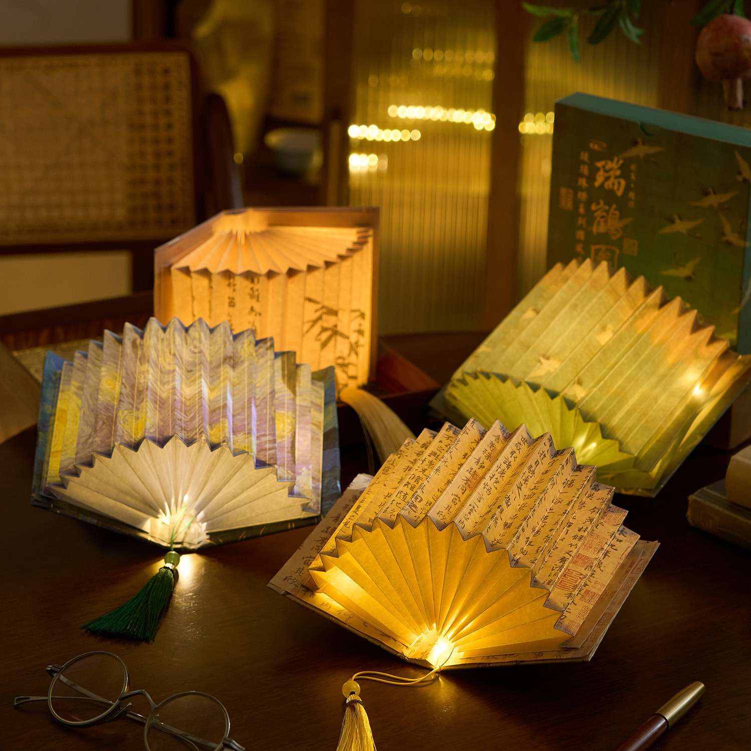 Early foam DIY national style fan-shaped book lamp glazed bead lamp series ancient style literature and art calligraphy famous painting children's handmade toys