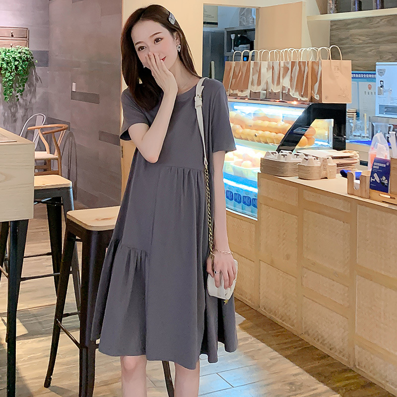 Picture of Pregnant Women's Summer Dress Korean Irregular Solid Color Short Sleeve Pregnant Women's Dress Loose Casual Slimming Pregnant Women's Dress for Summer