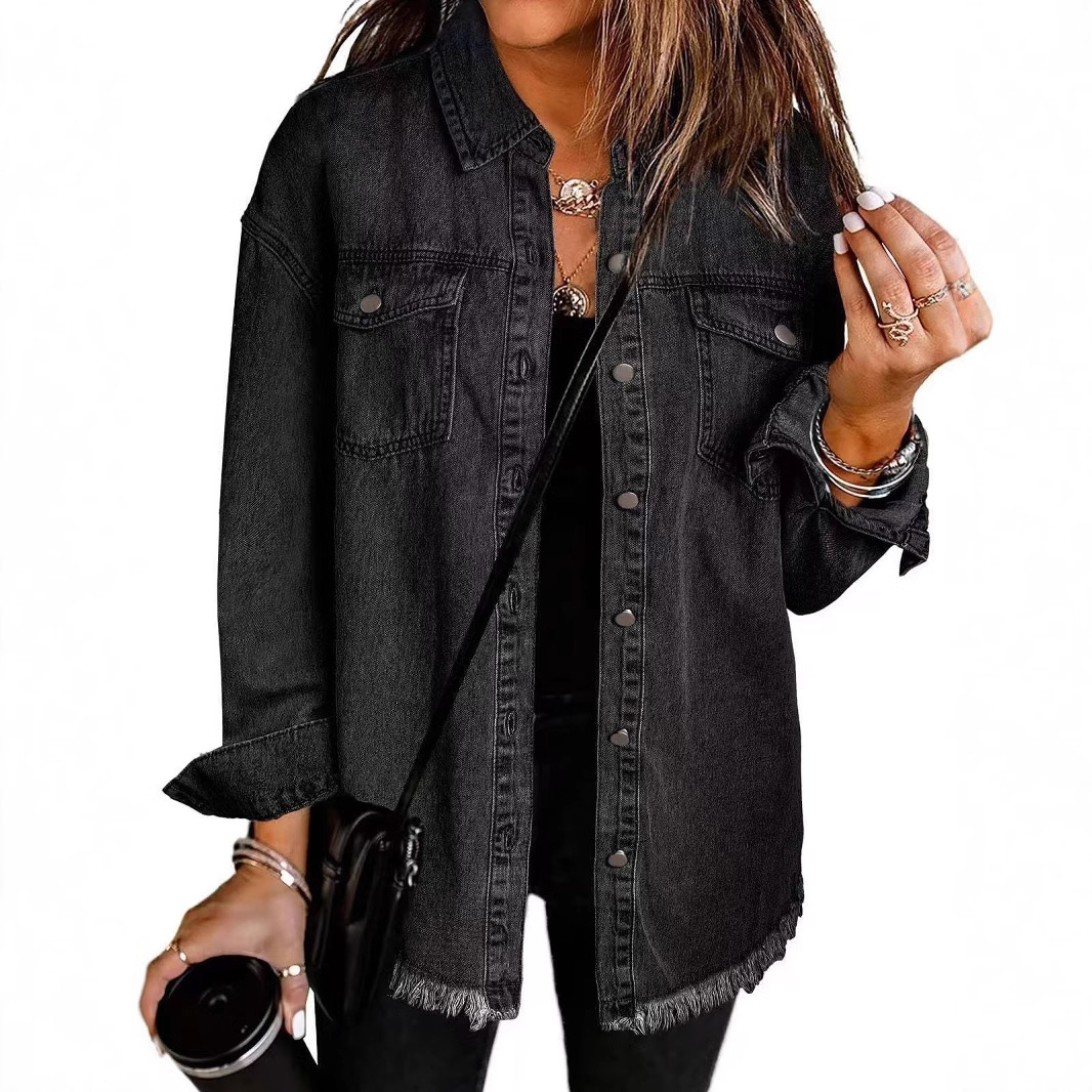 Picture of Cross-border New Washed Denim Shirt Jacket 2024 European and American Women's Autumn and Winter Distinctive Street Style Edge Hem Jacket
