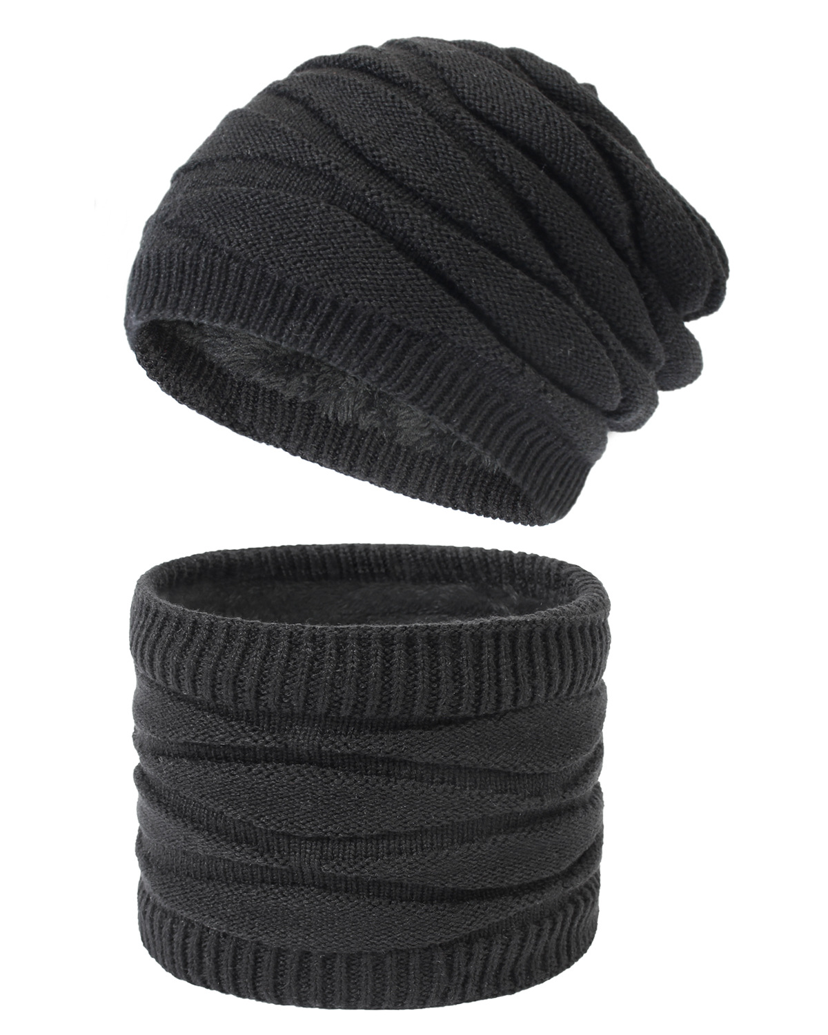 Picture of Women's Knitted Hat Winter Fleece Scarf Hat Set Diamond Knitted Wool Hat Scarf Two-Piece Set for Men