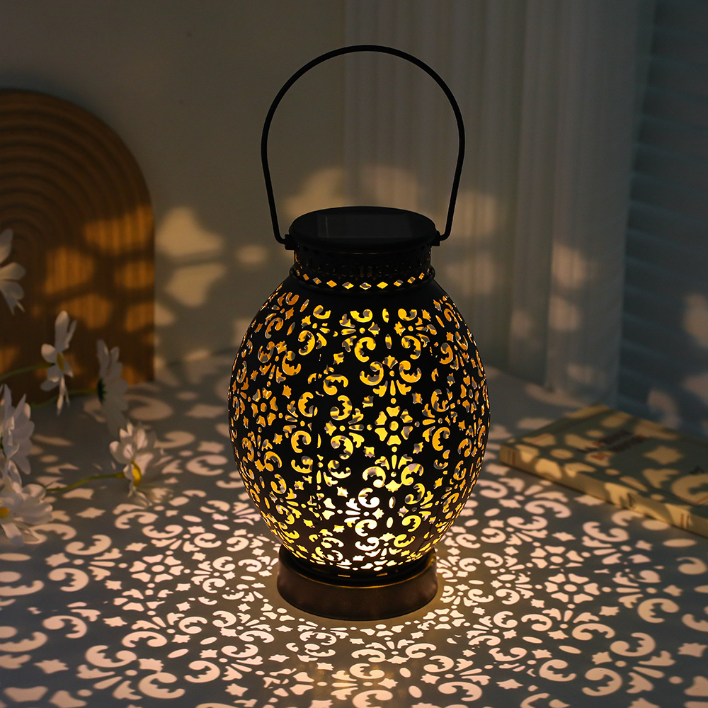 New Solar Garden Light Wrought Iron Hollow LED Light Waterproof Outdoor Garden Decoration Landscape Ambient Light