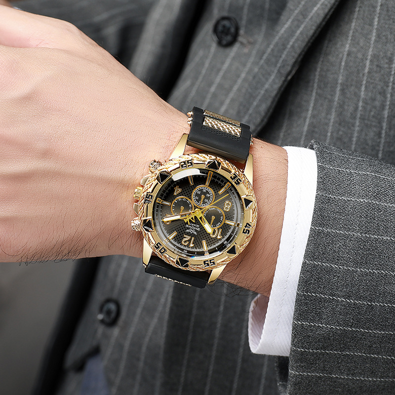 Foreign Trade Cross-Border Popular Men's Large Dial Three-Eye Atmospheric Business Casual Quartz Watch Fashionable Simple Men's Watch