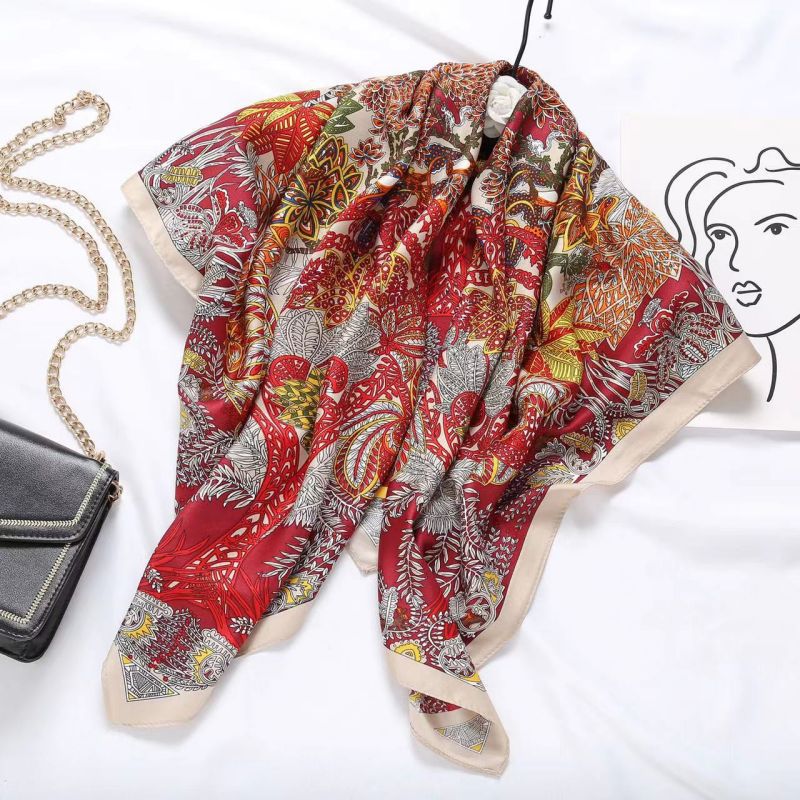 Picture of Autumn and winter all-match shawl animal printed black and white simple large square 90*90CM imitation silk twill silk scarf for women