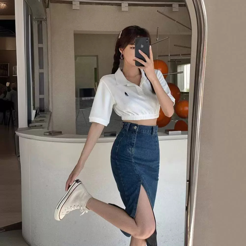 Picture of Denim Skirt Women's 2025 Fashion New Slim One-Step Hip Skirt Slit Mid-Length High Waist Large Size Long Skirt