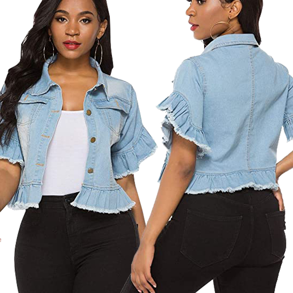 Smr10600 Amazon Cross-Border European and American Sexy Fashion Short Women's Slim Denim Jacket Top