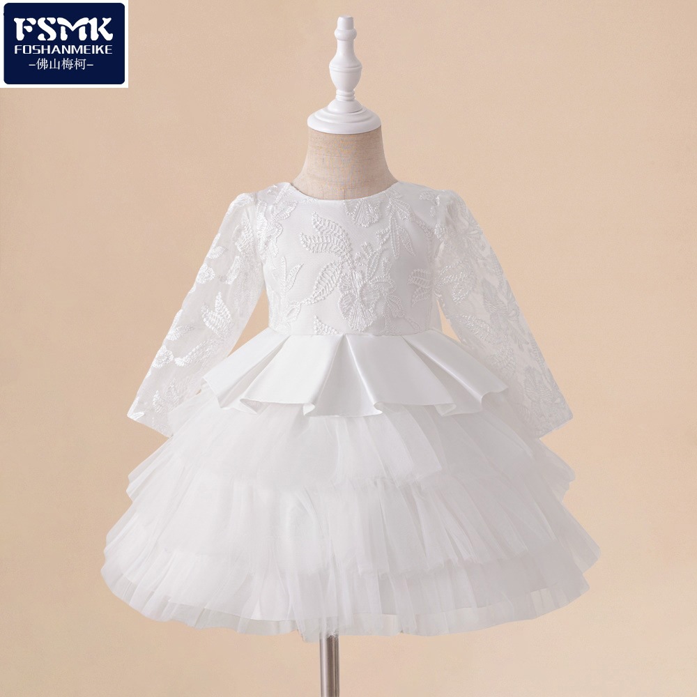 European and American New Children's Dress Princess Dress Lace Long Sleeve Piano Performance Dress Baby Girl One Year Old Dress Pontoon Dress