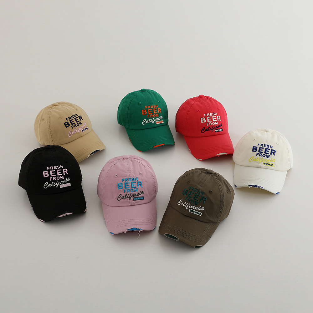 Picture of Niche Trendy Brand Old Hole Kidsren's Baseball Cap Korean Style Street Retro Color Versatile Baby Letter Peaked Cap