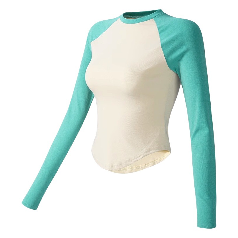 Internet celebrity color matching yoga clothes women's sports tops slim fit slimming workout clothes spring running training tight long sleeve New