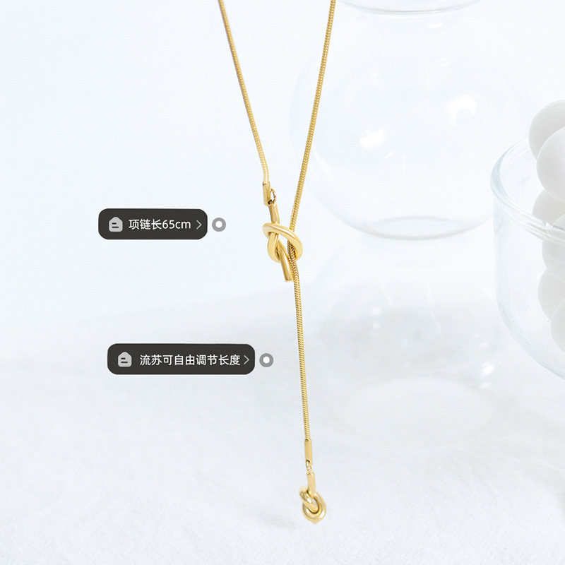 Picture of Korean-style geometric design heart-shaped knotted tassel adjustable sweater chain niche 18K gold plated necklace jewelry M045