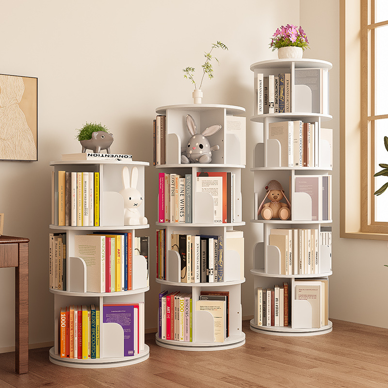 Rotating Bookshelf Integrated Wall-To-Ceiling Storage Cabinet Simple Children's Storage Picture Book Storage Rack Household Simple Bookcase