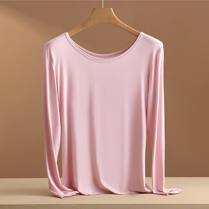 Picture of Women's Round Neck Inner Base Shirt for Autumn and Winter plus size Thin Autumn Clothes Solid Color Underwear Long-sleeved T-shirt for Women