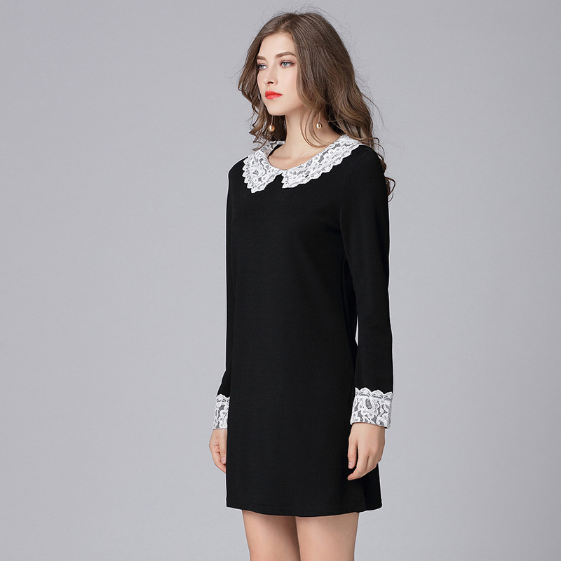 Picture of Large size lace dress Spring and Autumn New Jane lapel lace stitching loose skirt 200kg AliExpress
