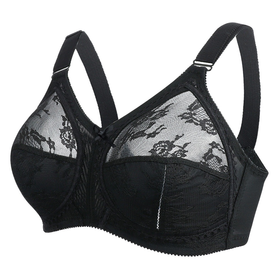 Large Bust Minimizing Bra, Ultra-Thin, Sexy Lace, Wireless, Push-Up, Anti-Sagging, Breathable, Transparent, Plus Size Bra