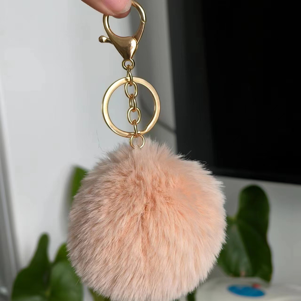 Picture of Spot 8cm imitation rex rabbit fur ball key chain net red fur ball doll bag pendant gift schoolbag girl heart