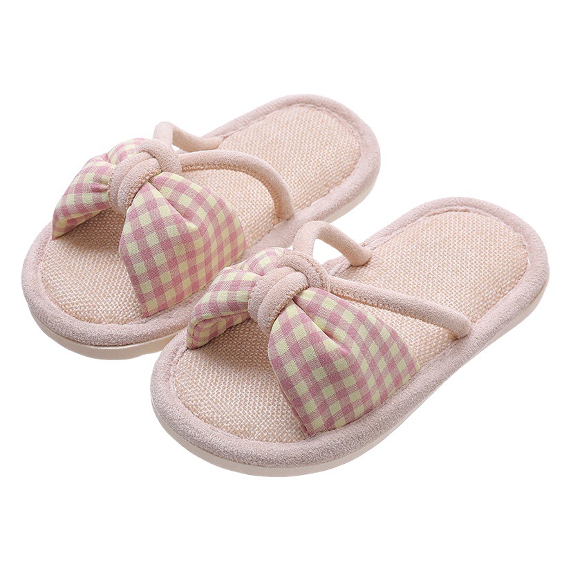 Children's Linen Spring and Autumn Girls' Korean Style Home Non-Slip Thick Bottom Four Seasons Household Children's Hollow Floor Slippers