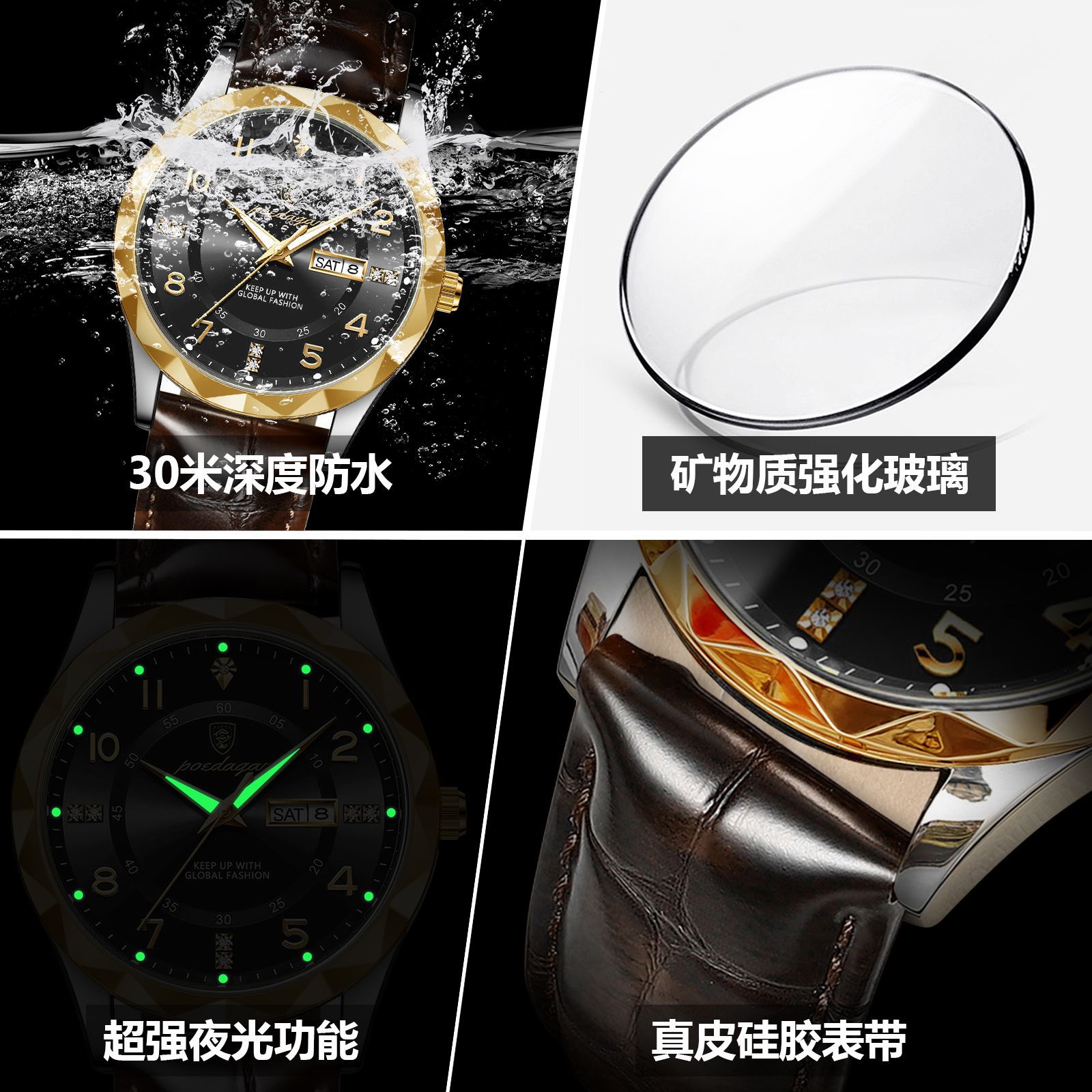 Picture of Swiss brand new belt men's watch waterproof luminous quartz watch live foreign trade explosions a generation of hair