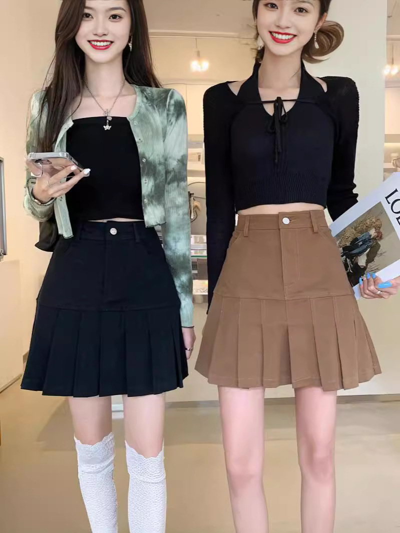 Spice Girls Pleated Skirt Women's 2024 Summer New chubby girl High Waist Slimming Small Retro A- line Short Skirt