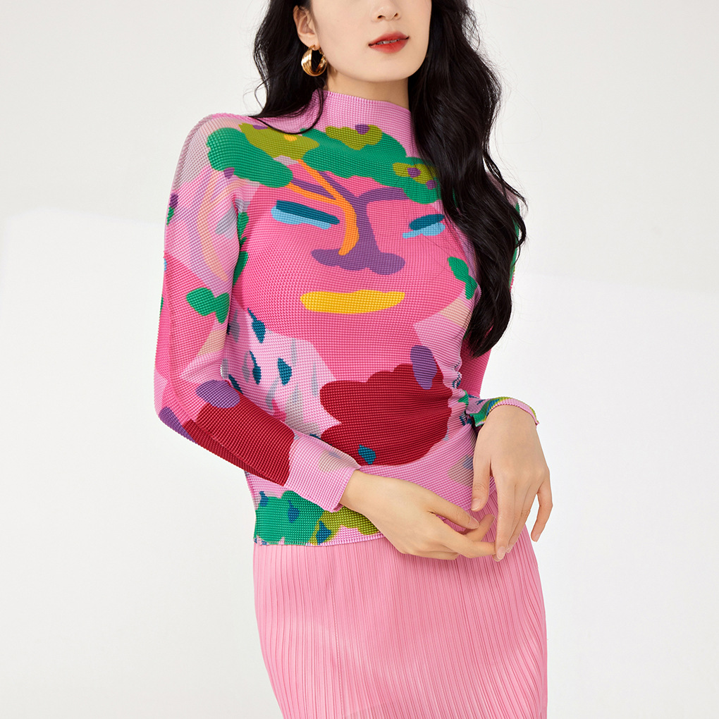 Picture of Distinctive Semi-high Collar Base Shirt Women's Long-sleeved Spring and Autumn Women's New Printed Base Shirt Thin T-shirt Women's Clothes