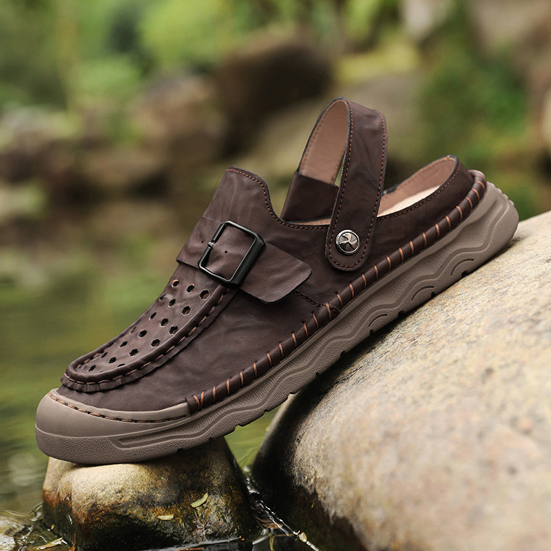 Hole Shoes Men's 2025 New Summer Hollow Breathable Beach Shoes Men's Outdoor Casual Two-Wear plus size Sandals 4748