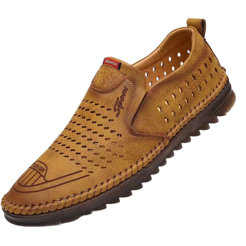 Hollow Mesh Shoes, Summer Men's Sandals, Hollow Leather Shoes, Soft Leather Sandals, Breathable Clogs, Middle-Aged Dad Men's Shoes