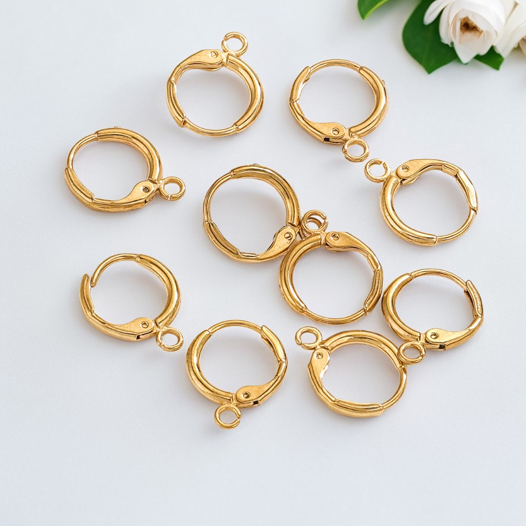Picture of Stainless Steel Plated 18K Package Gold French Hook Round Single Hole Ear Hook Ear Ring DIY Handmade Earrings Jewelry Gold Earrings