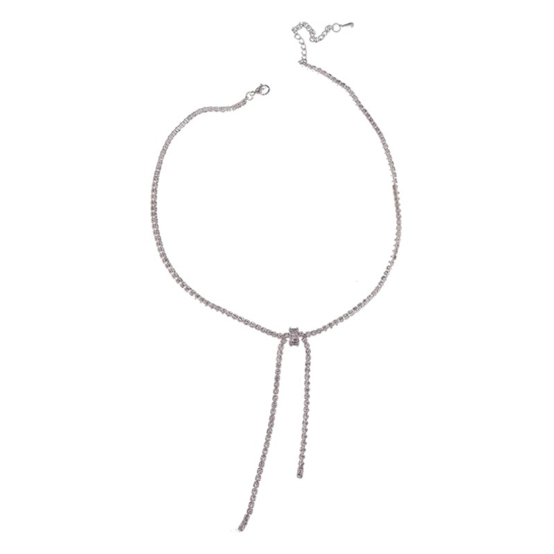 choker Super Flash zircon tassel necklace Women's Light luxury niche design sense clavicle chain simple necklace collar accessories
