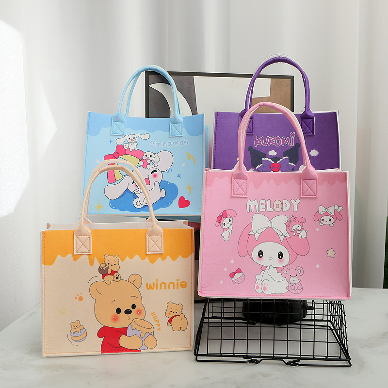 2024 new cartoon hand felt bag double-sided printing cute Winnie the Poole felt handbag spot manufacturers