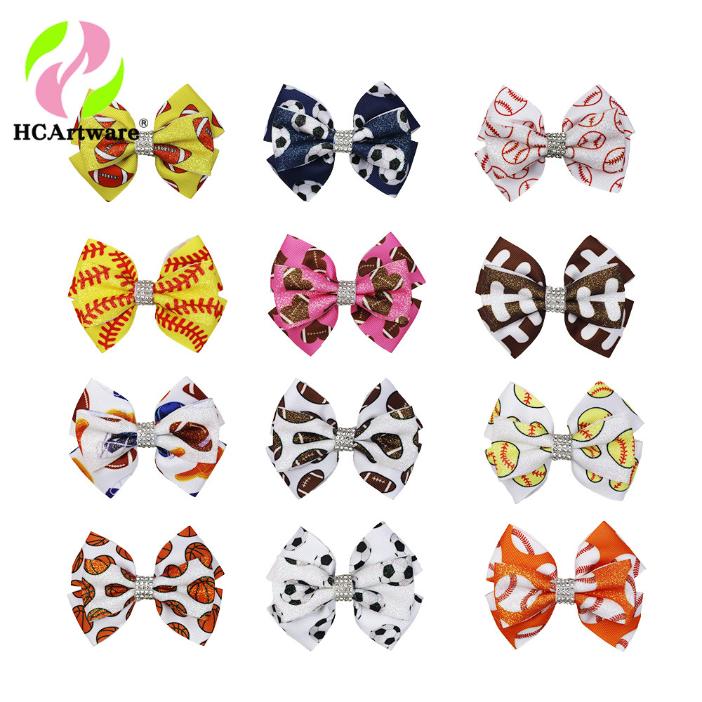 Haochuan 516 Scallion Powder Shiny Children's Bow Hairpin European and American Rugby Football Sports Style Girl Liu Haihai