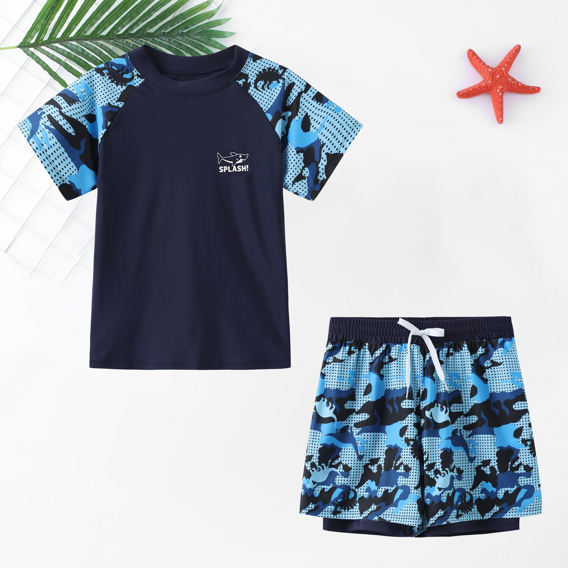 Picture of Children's Swimsuit Boys' Large Size Professional Quick-Drying Training Swimsuit Youth Split Double-Layer Pants Anti-Embarrassment Swimsuit