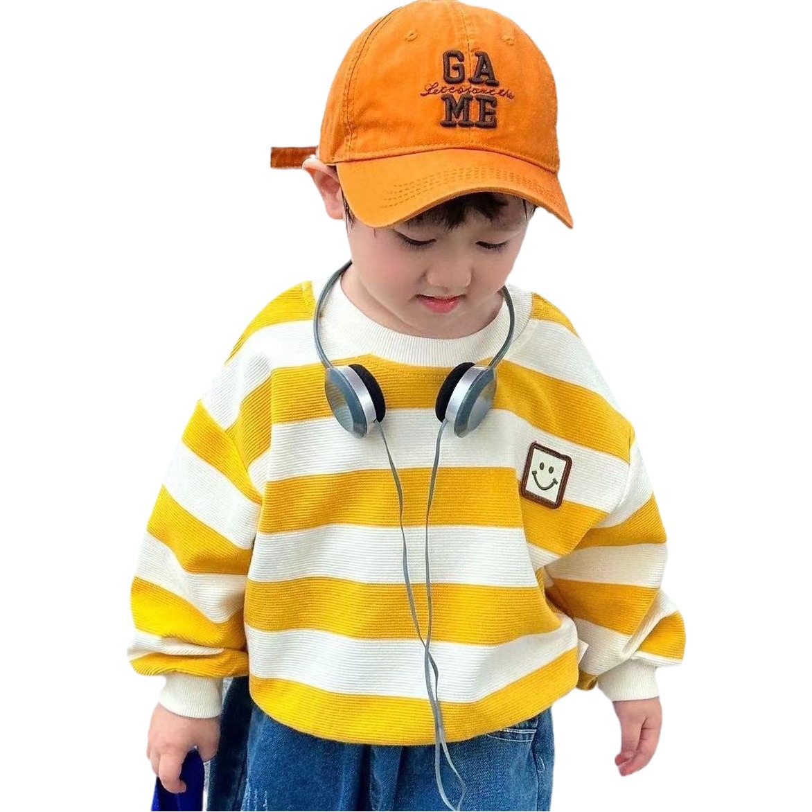 Boys' thin sweater spring 2023 new children's clothing girls' baby Western style striped top round neck pullover